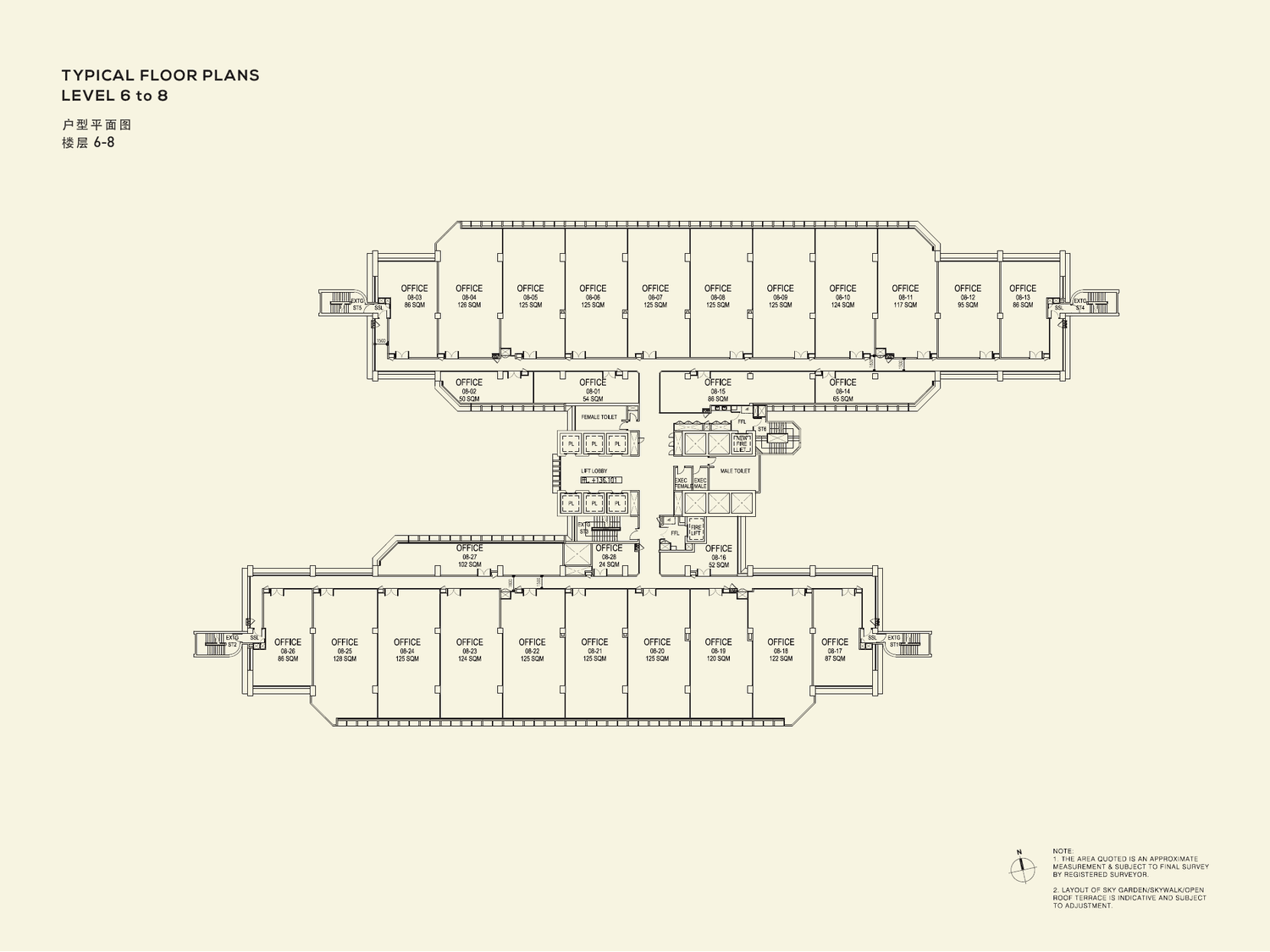 Typical floor plan · Levels 6 to 8